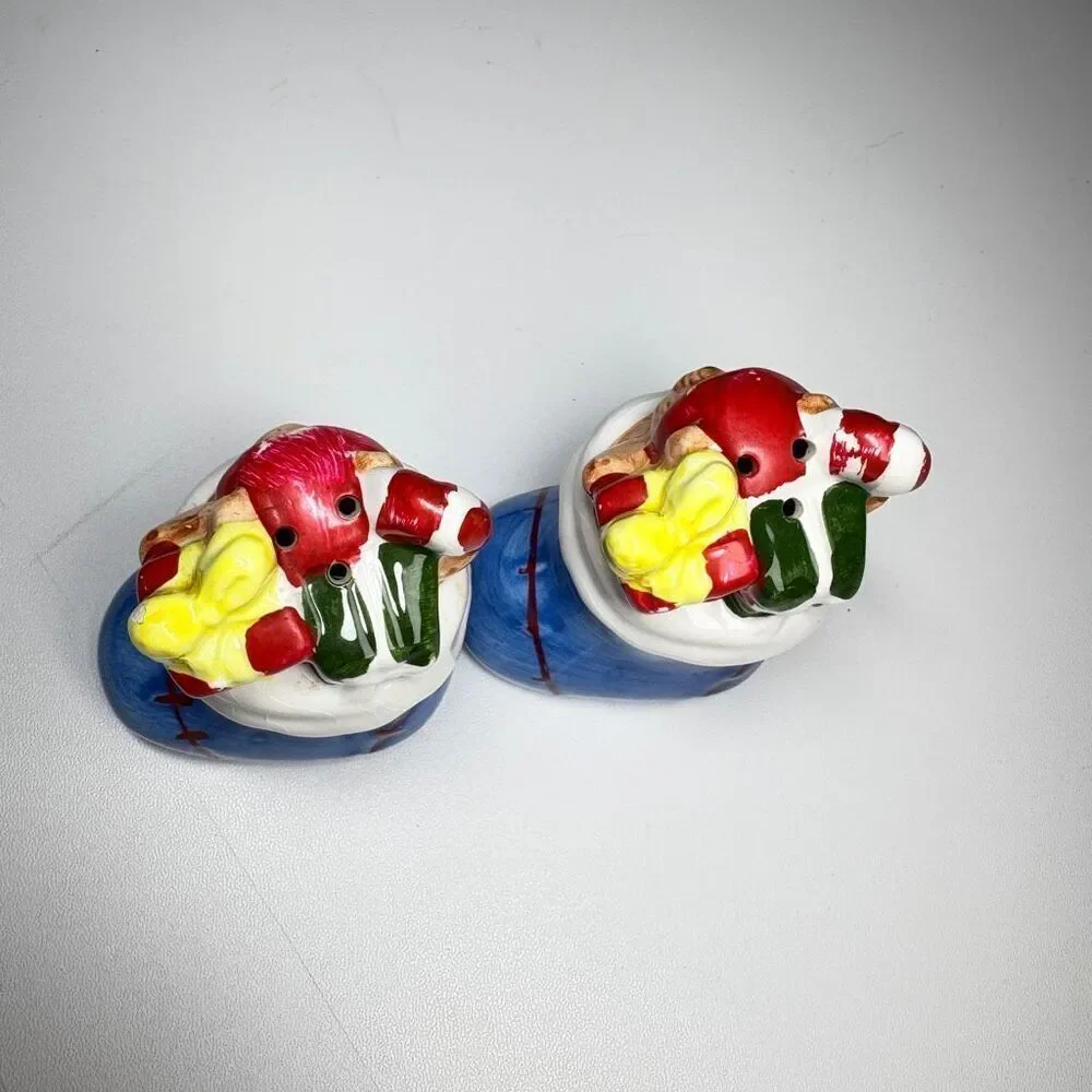 Vintage Christmas Teddy Bear Stocking Figurines – Hand Painted Holiday Decor (Se